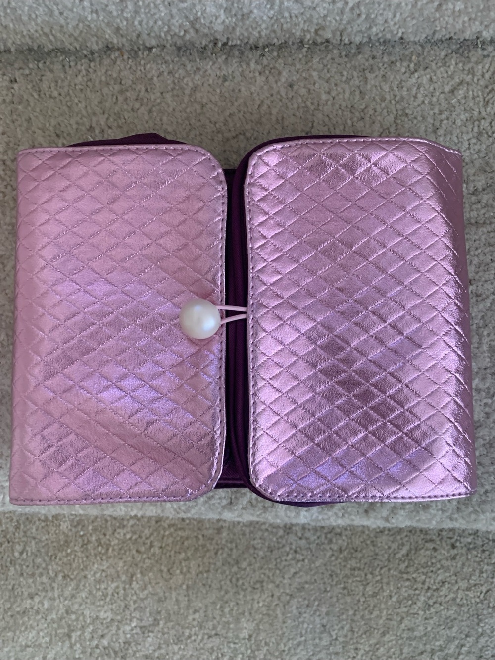 Quilted Metallic Pink Travel Cosmetic Organizer by Benefit  - New